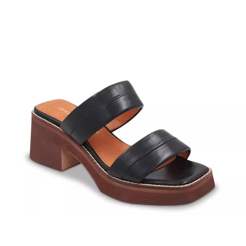 Andre Assous Layla Platform Featherweights Sandal in Black Leather Size 8.5